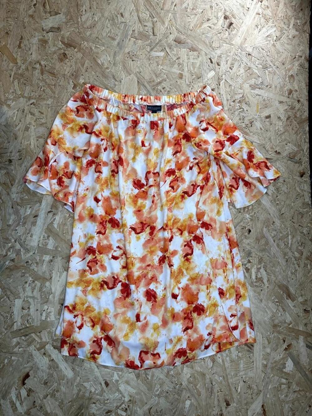 Bold Elements Off The Shoulder Blouse Womens XL Orange Yellow Floral Flutter